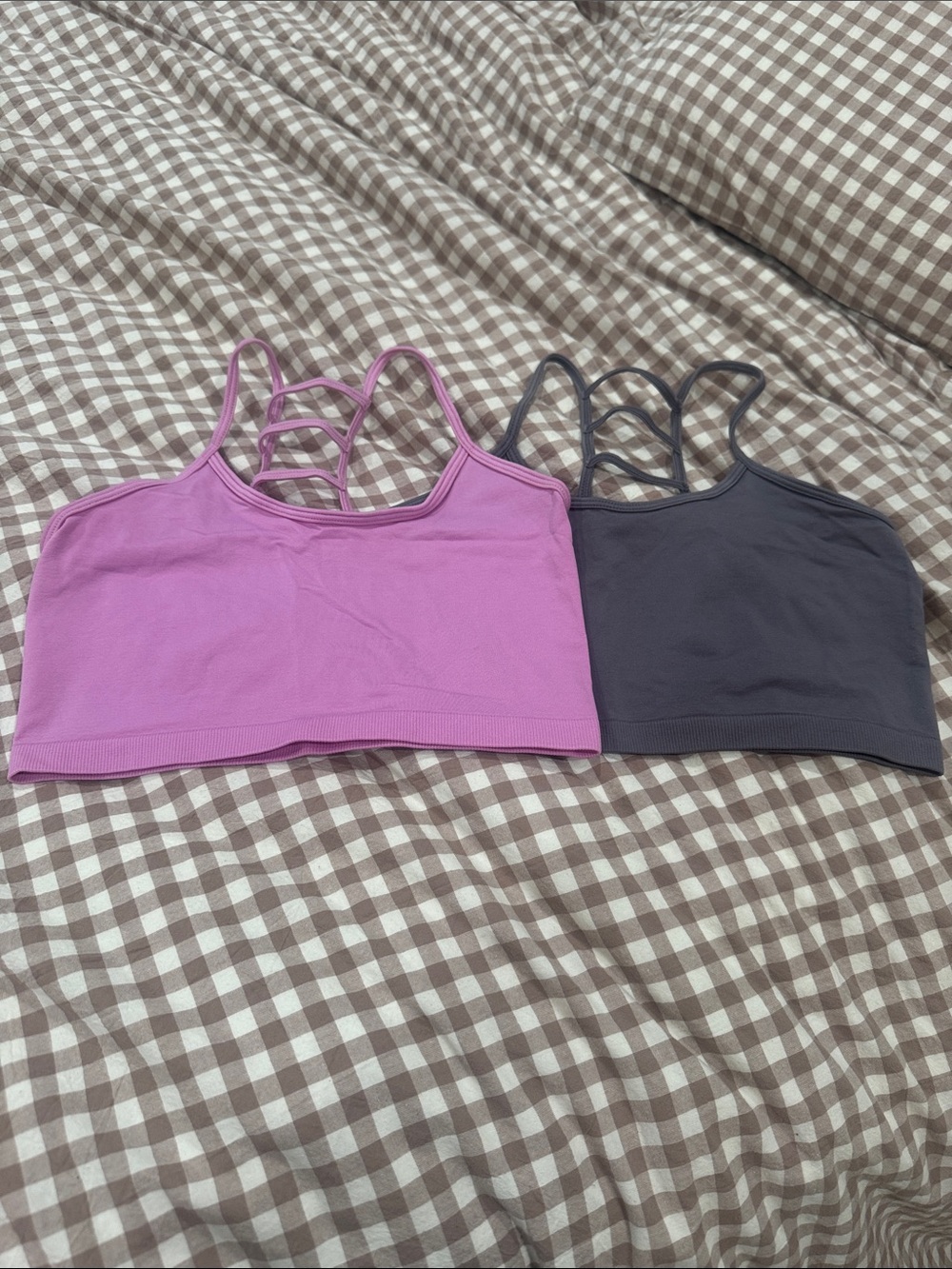 Strappy Seamless Bralette Top - Pink and Charcoal